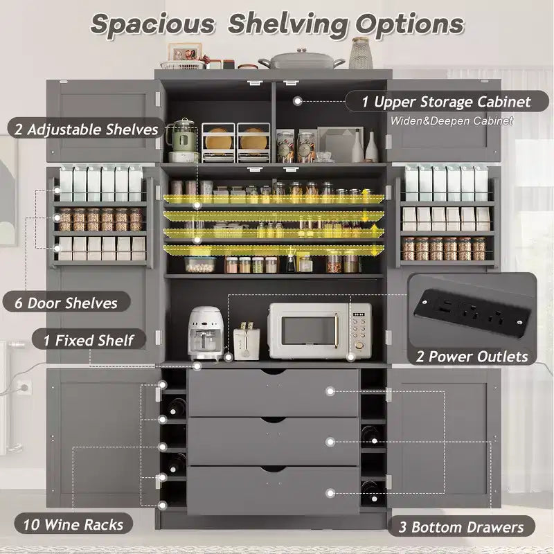 Garde-manger autoportant de cuisine de 203 cm de haut, buffet, grande armoire de rangement