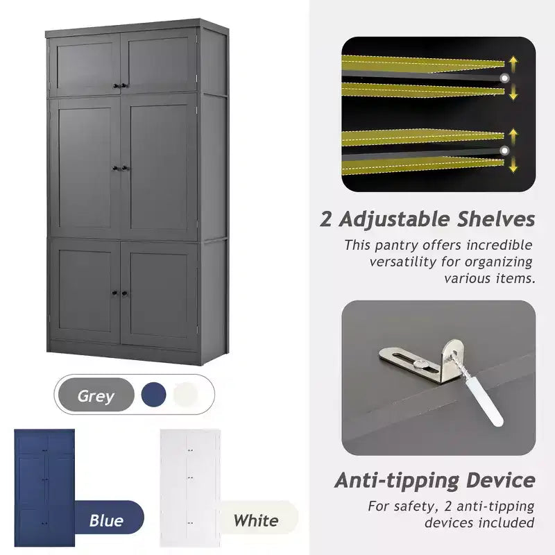 Garde-manger autoportant de cuisine de 203 cm de haut, buffet, grande armoire de rangement