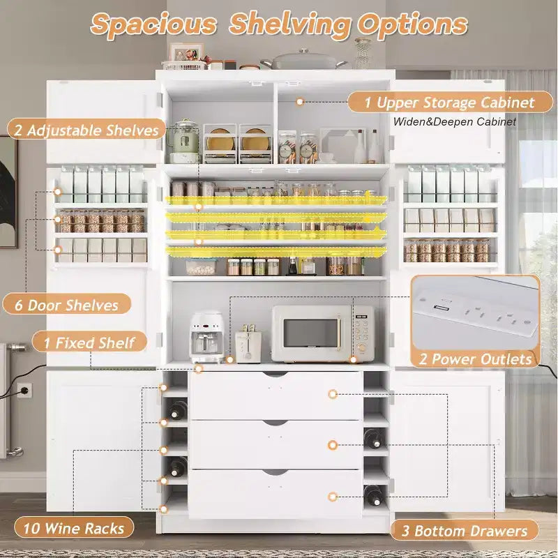 Garde-manger autoportant de cuisine de 203 cm de haut, buffet, grande armoire de rangement