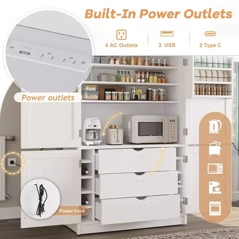Garde-manger autoportant de cuisine de 203 cm de haut, buffet, grande armoire de rangement