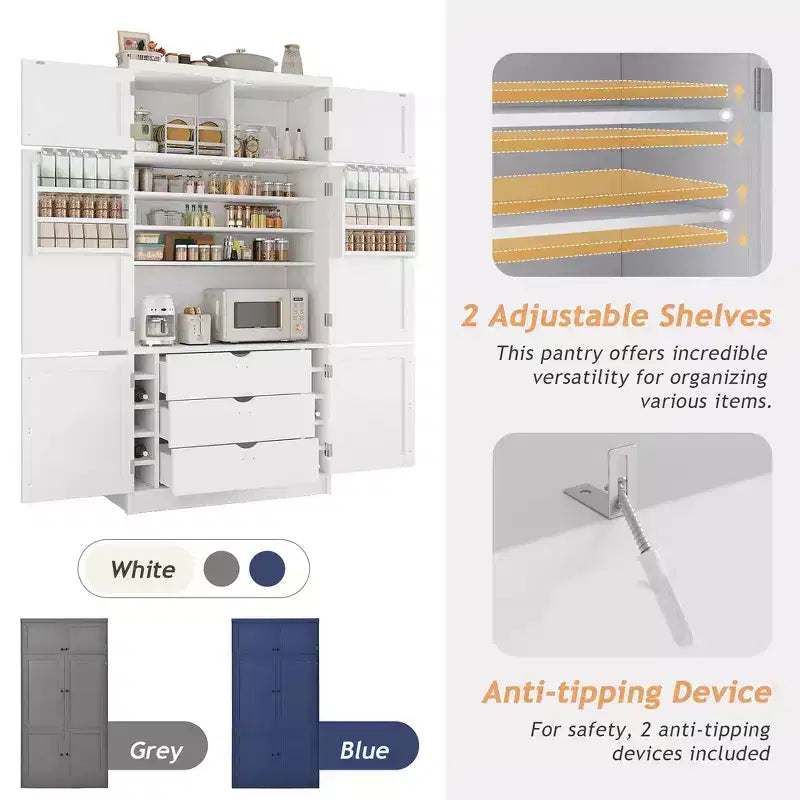 Garde-manger autoportant de cuisine de 203 cm de haut, buffet, grande armoire de rangement