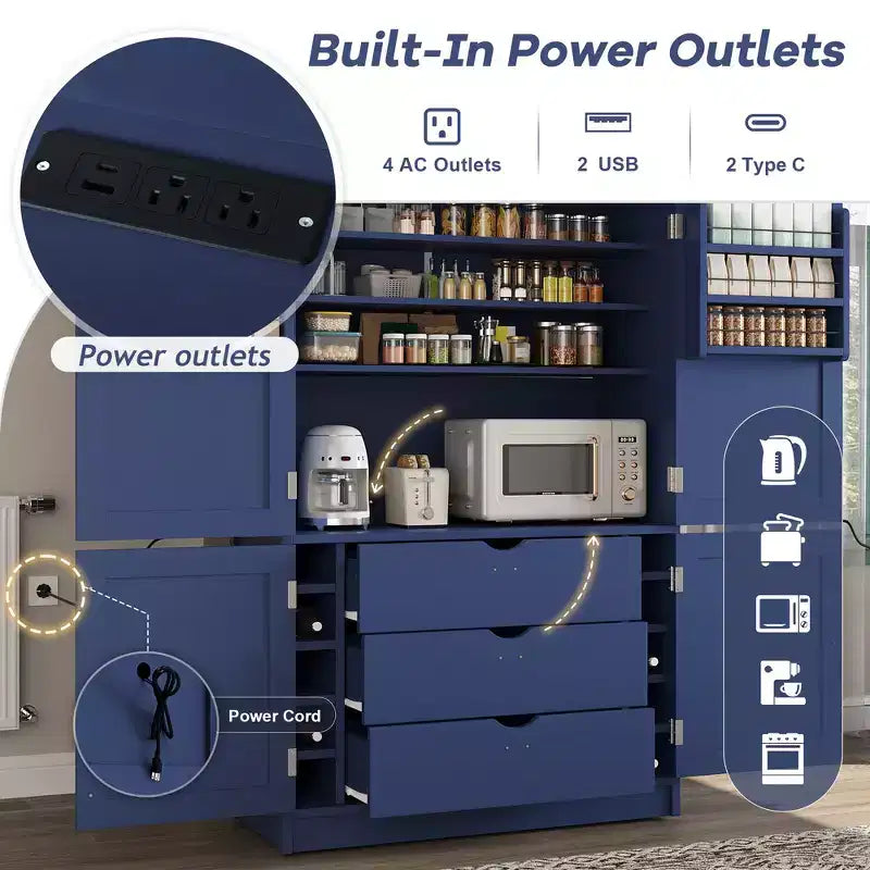 Garde-manger autoportant de cuisine de 203 cm de haut, buffet, grande armoire de rangement