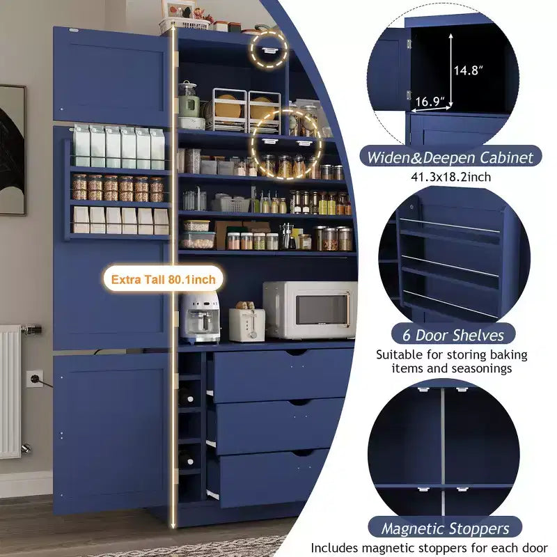 Garde-manger autoportant de cuisine de 203 cm de haut, buffet, grande armoire de rangement
