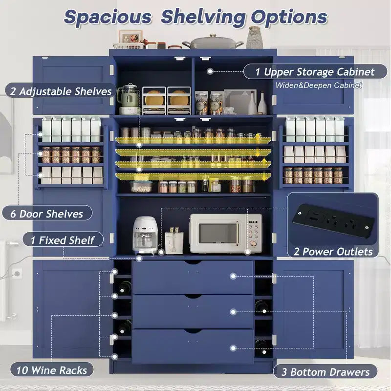 Garde-manger autoportant de cuisine de 203 cm de haut, buffet, grande armoire de rangement