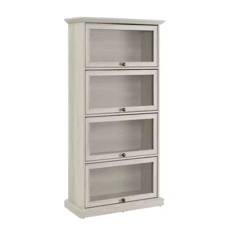 Bibliothèque d'avocat à 4 niveaux avec portes vitrées basculantes, vitrine de présentation de 160 cm pour objets de collection