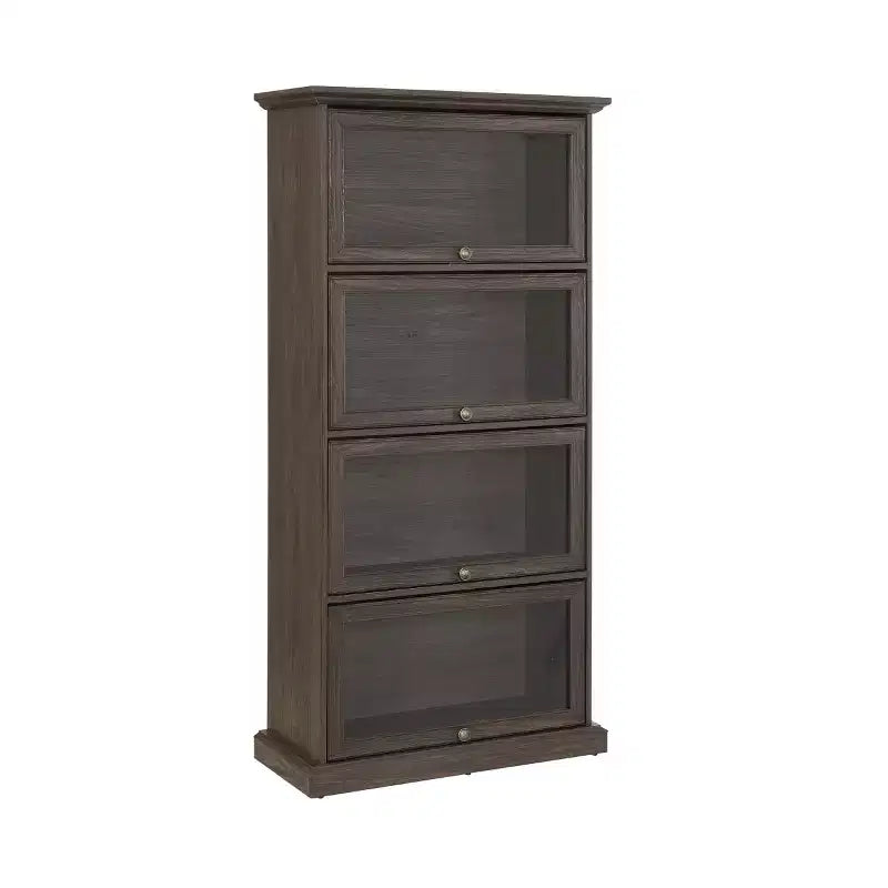 Bibliothèque d'avocat à 4 niveaux avec portes vitrées basculantes, vitrine de présentation de 160 cm pour objets de collection
