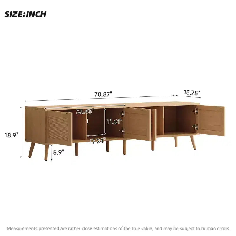 70" Boho TV Stand for 80" TVs, with Rattan Doors & Cable Hole
