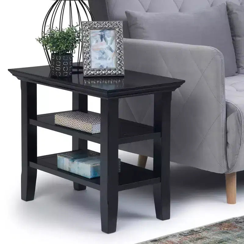 Table d'appoint étroite de style transitionnel en bois massif, 14 po de large