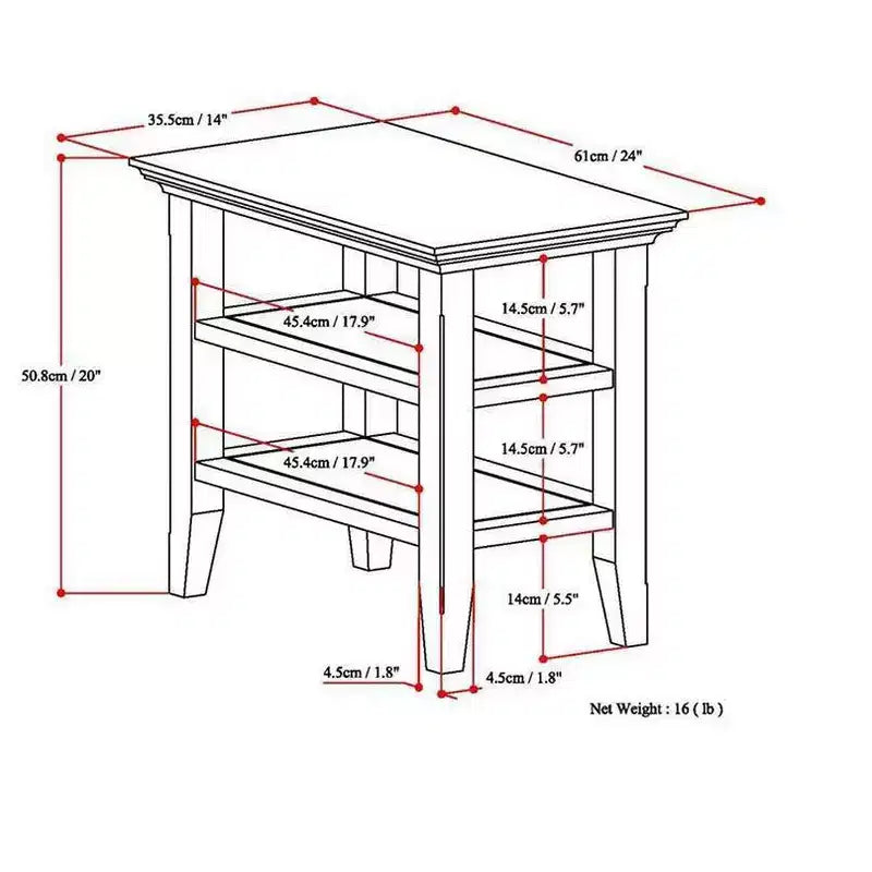 Table d'appoint étroite de style transitionnel en bois massif, 14 po de large