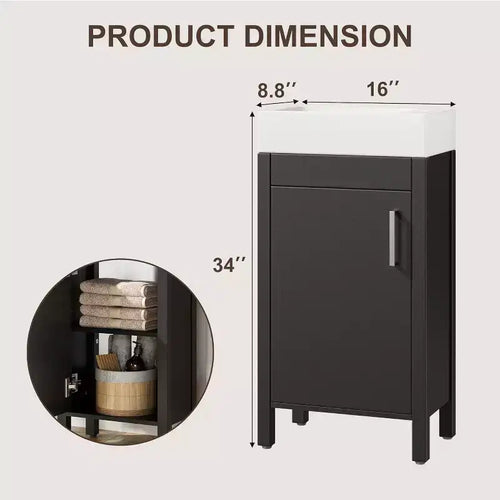 16 Bathroom Vanity with Sink & Soft-Closing Door - Compact Storage Cabinet for Powder Room Small Bath