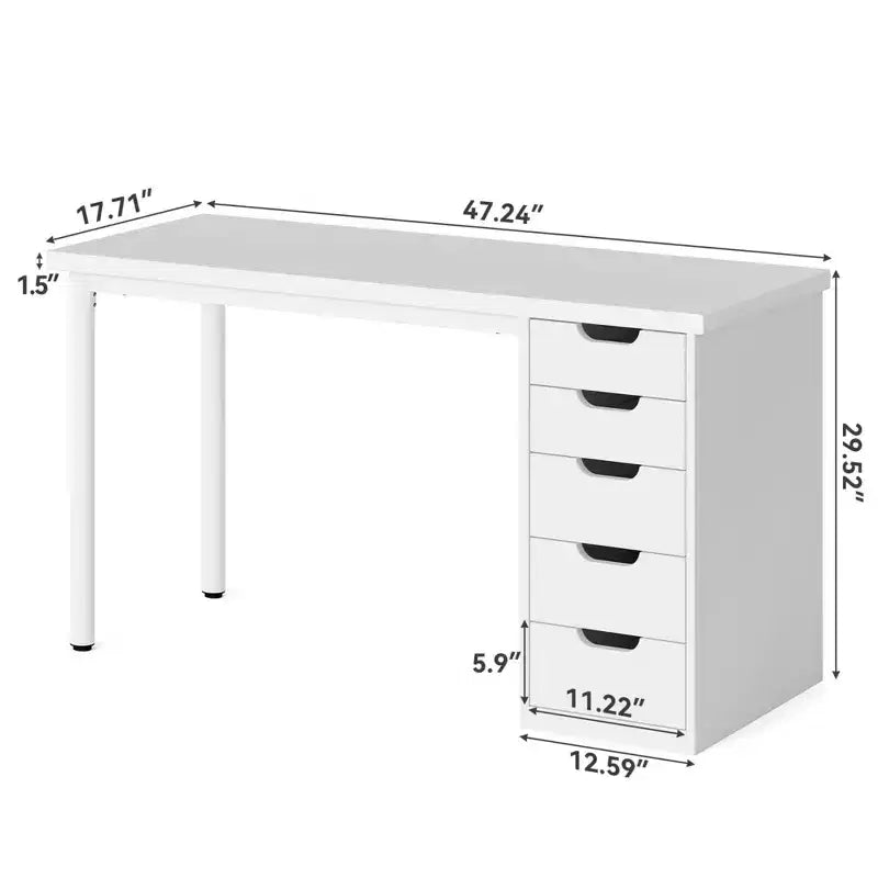 Bureau d'ordinateur classique de 119 cm avec 5 tiroirs