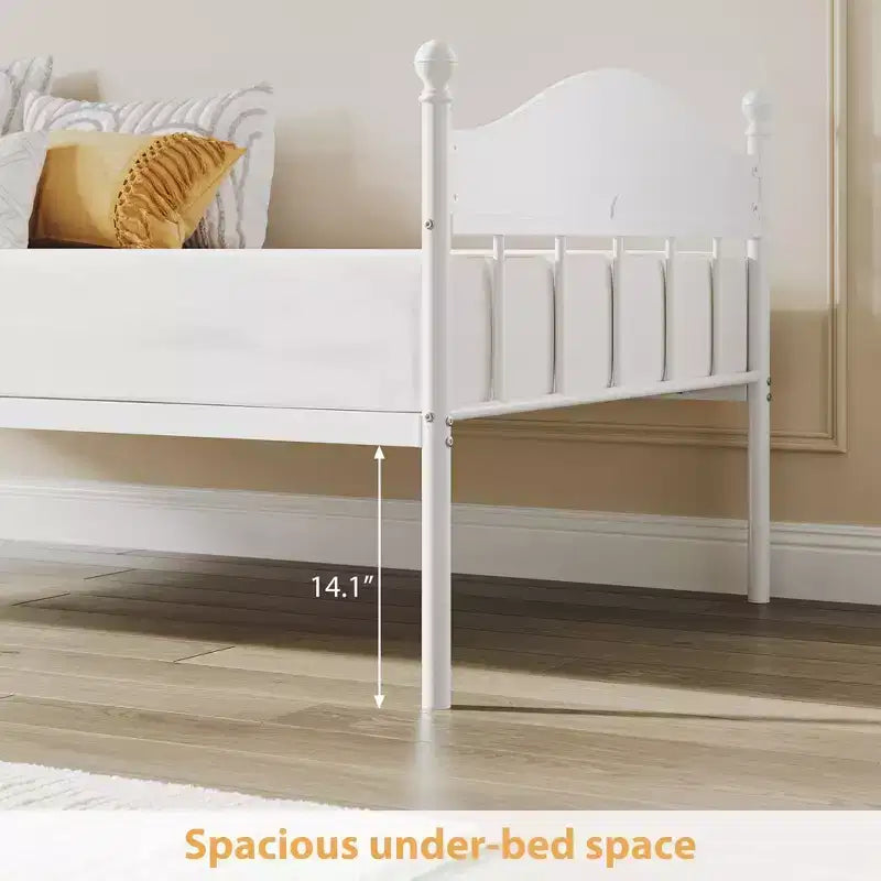 Lit de repos double, lit de repos en métal avec tête de lit élégante, espace de rangement sous le lit, plateforme à lattes en acier robuste pour salon, chambre à coucher et chambre d'amis