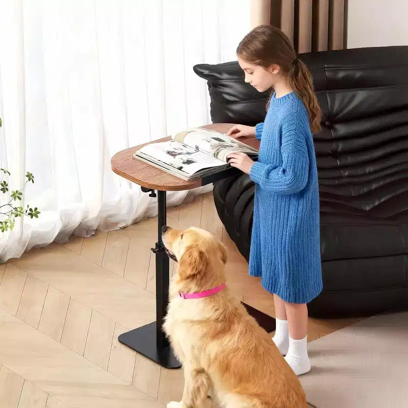 Table d'appoint en C, réglable en hauteur 40-80cm, plateau rotatif pour canapé/chevet (45x30cm)
