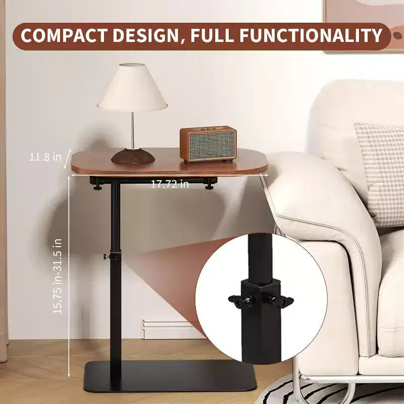 Table d'appoint en C, réglable en hauteur 40-80cm, plateau rotatif pour canapé/chevet (45x30cm)