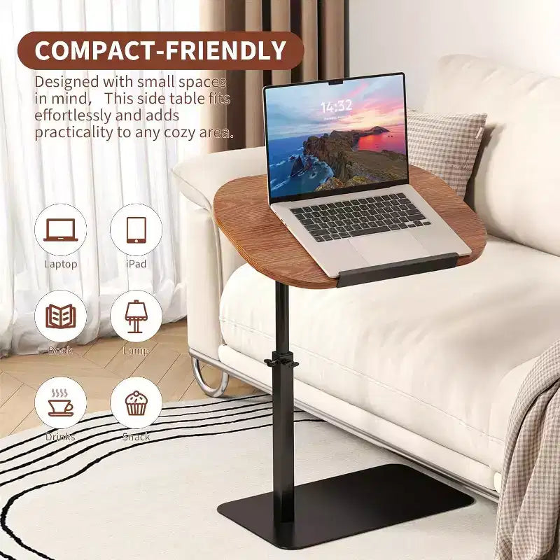 Table d'appoint en C, réglable en hauteur 40-80cm, plateau rotatif pour canapé/chevet (45x30cm)
