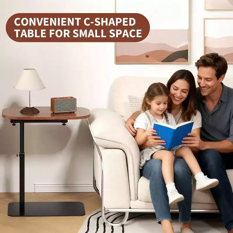 Table d'appoint en C, réglable en hauteur 40-80cm, plateau rotatif pour canapé/chevet (45x30cm)