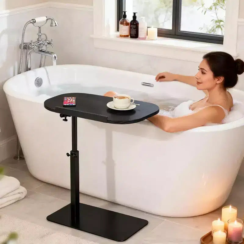 Table d'appoint en C, réglable en hauteur 40-80cm, plateau rotatif pour canapé/chevet (45x30cm)