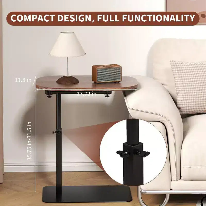 Table d'appoint en C, réglable en hauteur 40-80cm, plateau rotatif pour canapé/chevet (45x30cm)