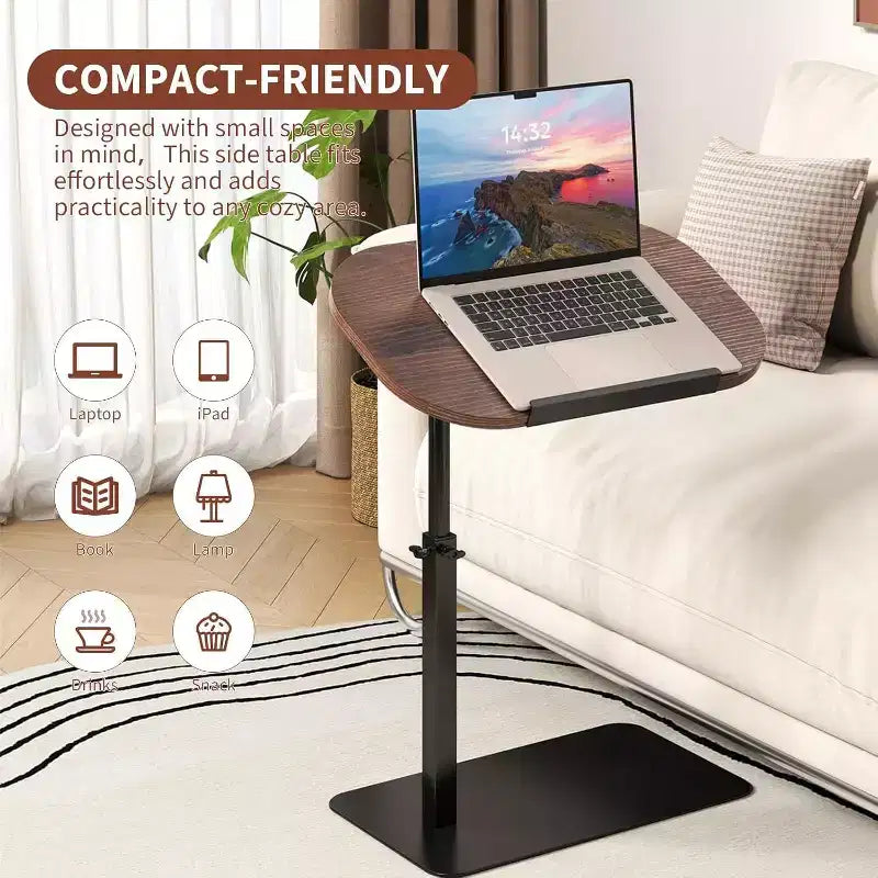 Table d'appoint en C, réglable en hauteur 40-80cm, plateau rotatif pour canapé/chevet (45x30cm)