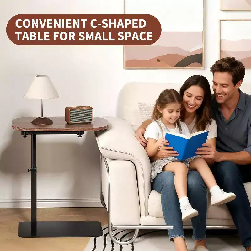 Table d'appoint en C, réglable en hauteur 40-80cm, plateau rotatif pour canapé/chevet (45x30cm)