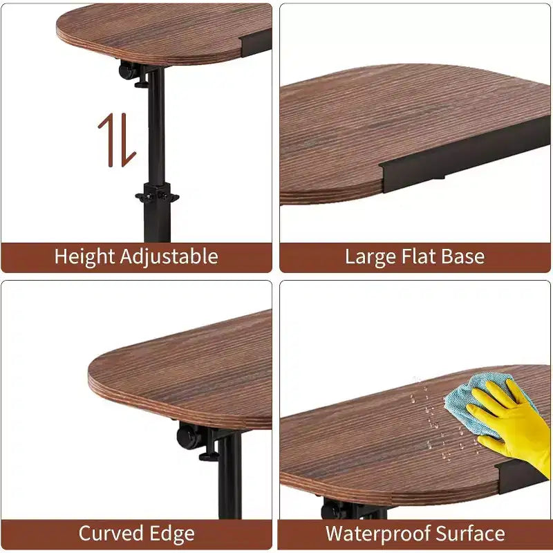 Table d'appoint en C, réglable en hauteur 40-80cm, plateau rotatif pour canapé/chevet (45x30cm)