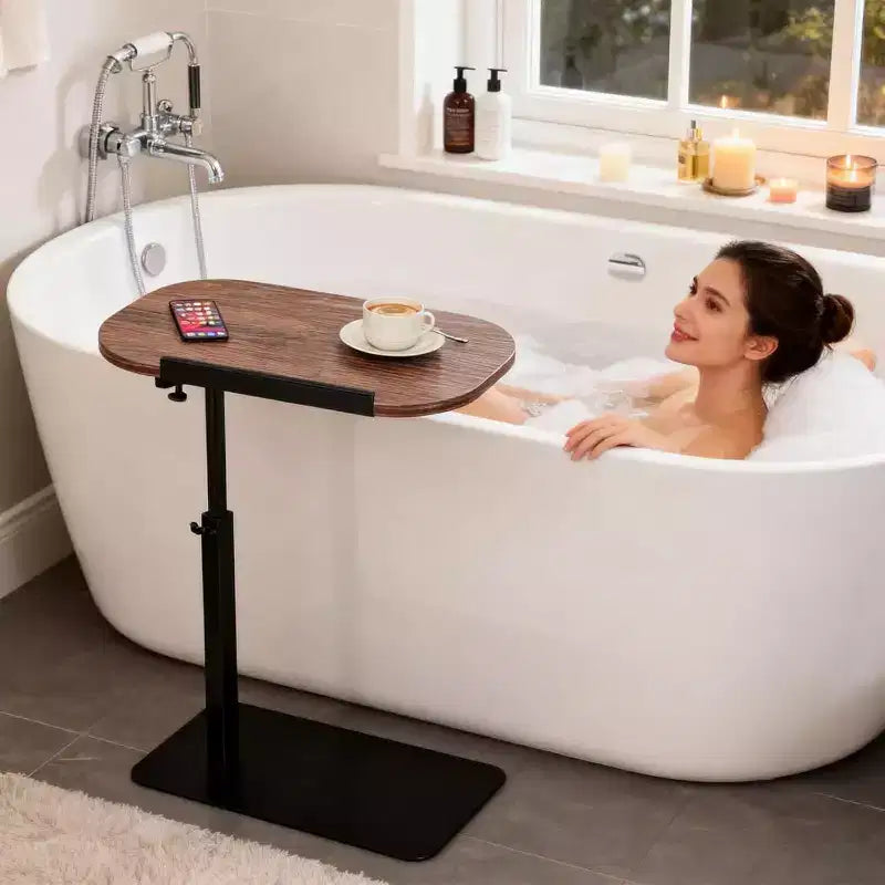 Table d'appoint en C, réglable en hauteur 40-80cm, plateau rotatif pour canapé/chevet (45x30cm)