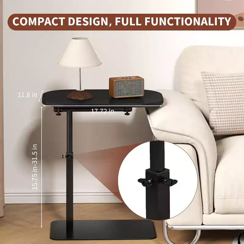 Table d'appoint en C, réglable en hauteur 40-80cm, plateau rotatif pour canapé/chevet (45x30cm)