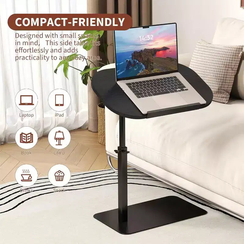 Table d'appoint en C, réglable en hauteur 40-80cm, plateau rotatif pour canapé/chevet (45x30cm)