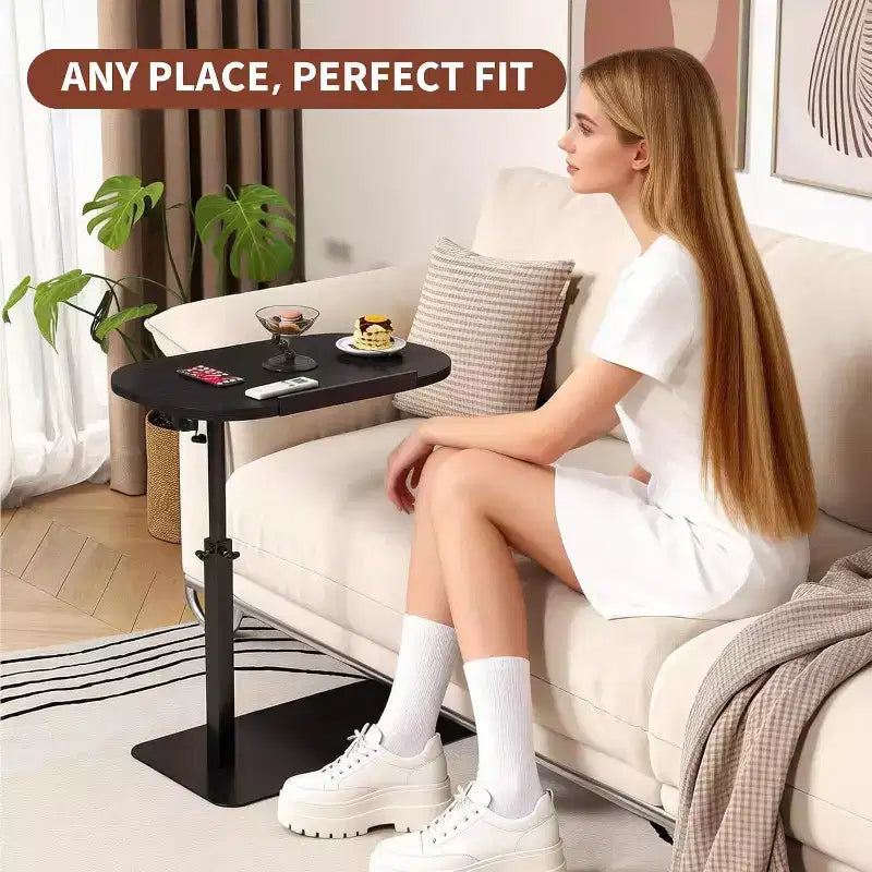 Table d'appoint en C, réglable en hauteur 40-80cm, plateau rotatif pour canapé/chevet (45x30cm)