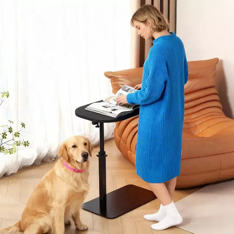 Table d'appoint en C, réglable en hauteur 40-80cm, plateau rotatif pour canapé/chevet (45x30cm)