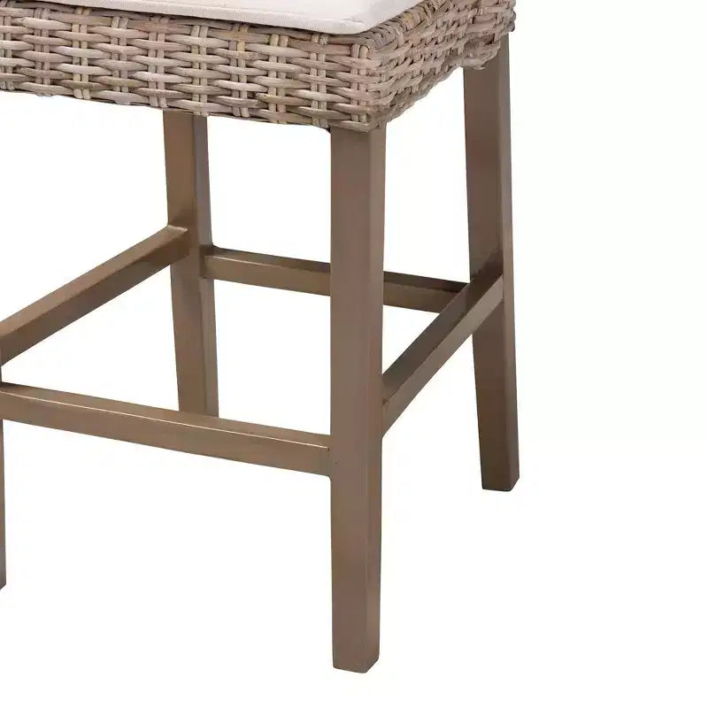 Tabouret de bar hauteur comptoir en rotin et bois d'acajou, gris Kubu/taupe rustique