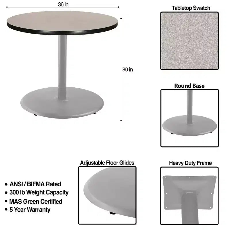 Table de salle à manger ronde 30", gris/nébuleuse grise