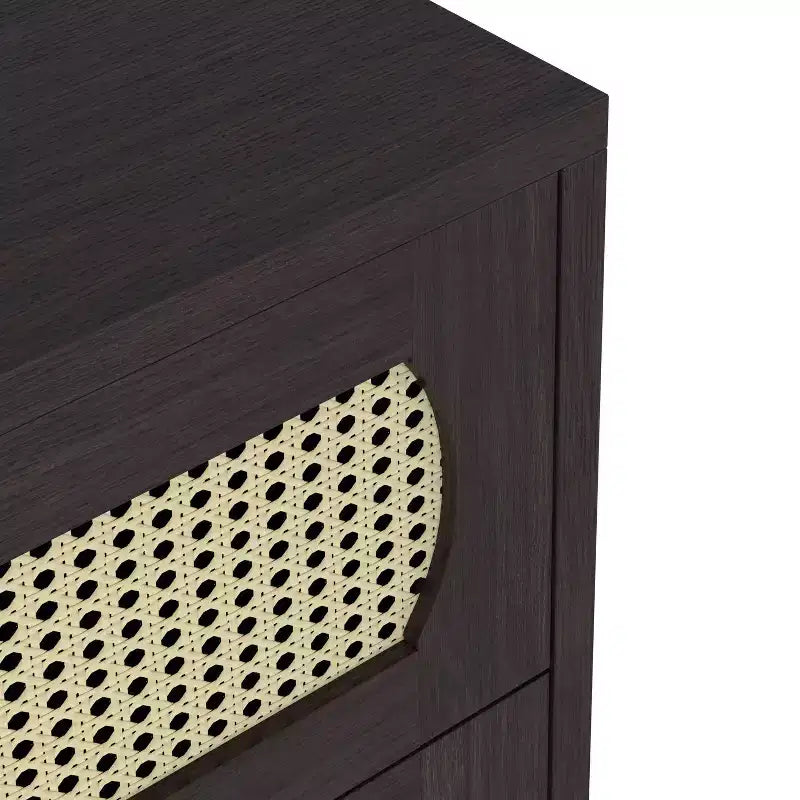 Commode à 4 tiroirs en faux rotin tissé de transition, Espresso - Style bohème