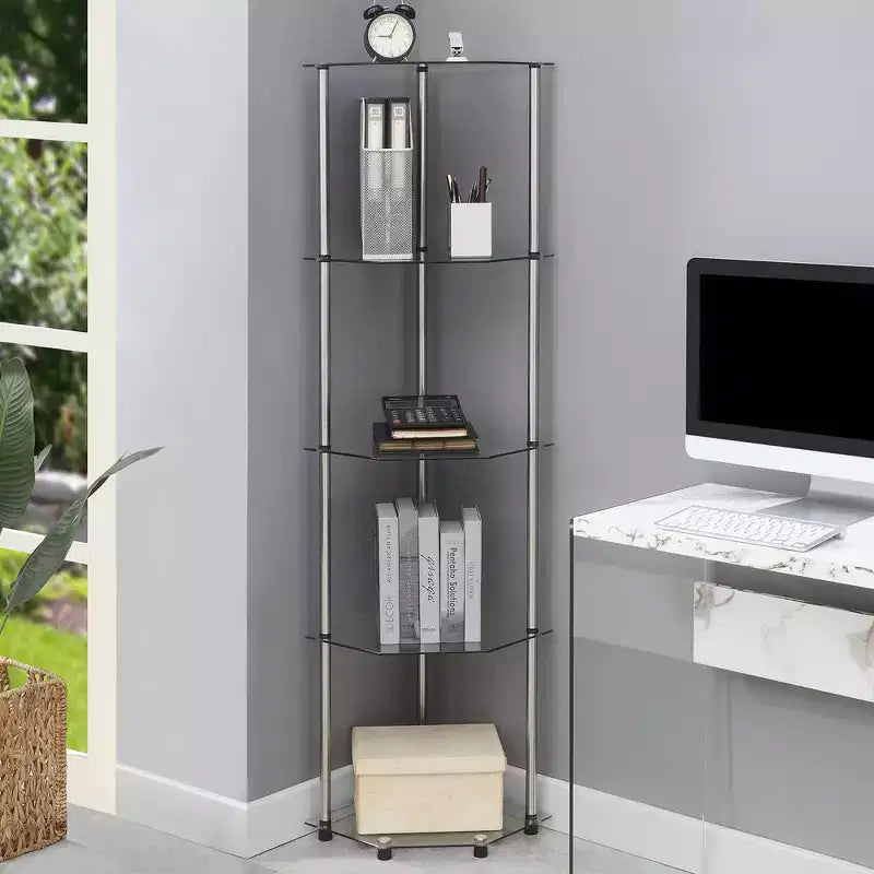 Tour d'angle classique 5 niveaux en verre et chrome de 153 cm