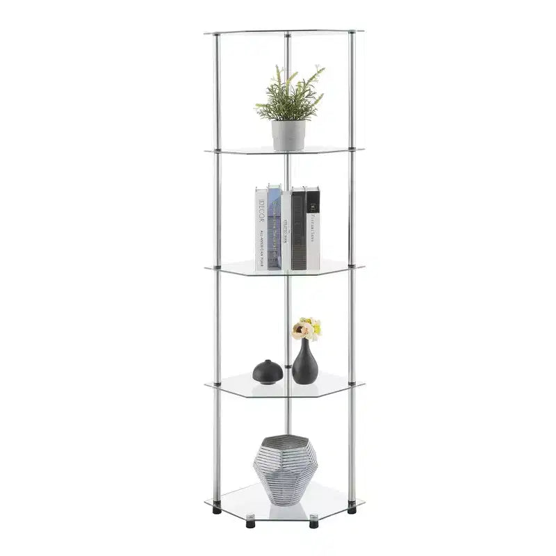 Tour d'angle classique 5 niveaux en verre et chrome de 153 cm
