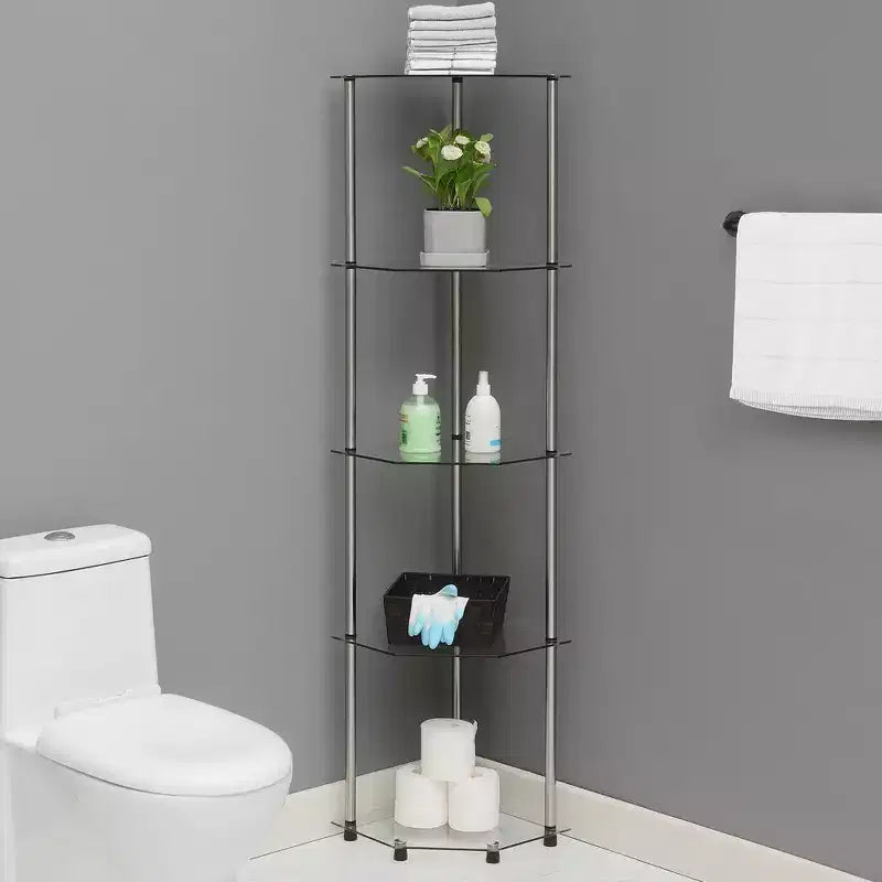 Tour d'angle classique 5 niveaux en verre et chrome de 153 cm