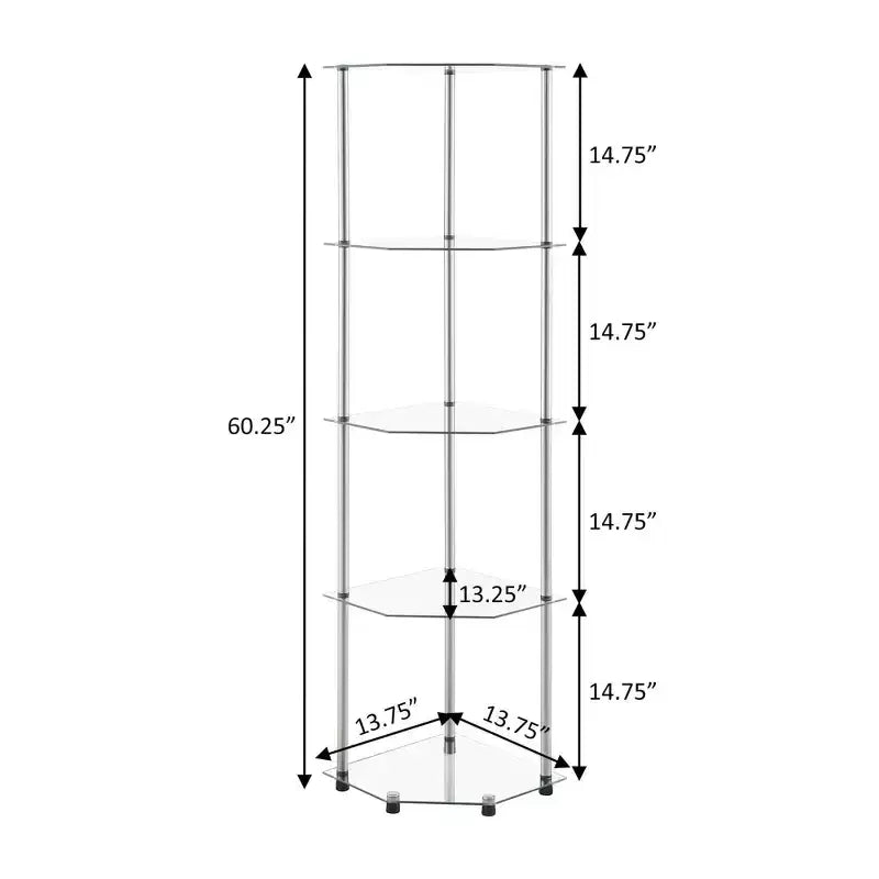 Tour d'angle classique 5 niveaux en verre et chrome de 153 cm