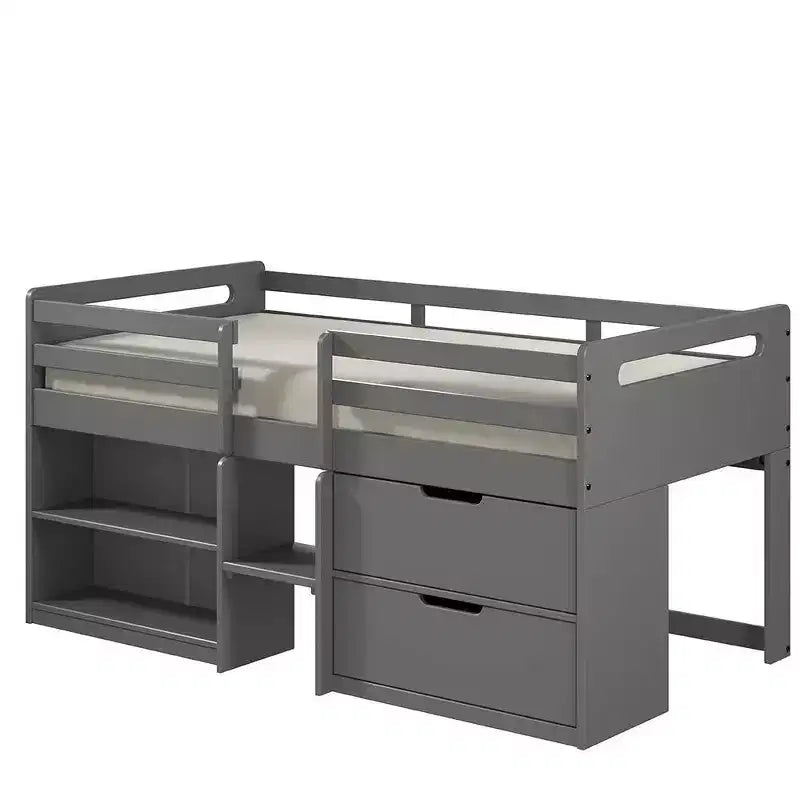 Lit mezzanine double de 77 po, finition grise