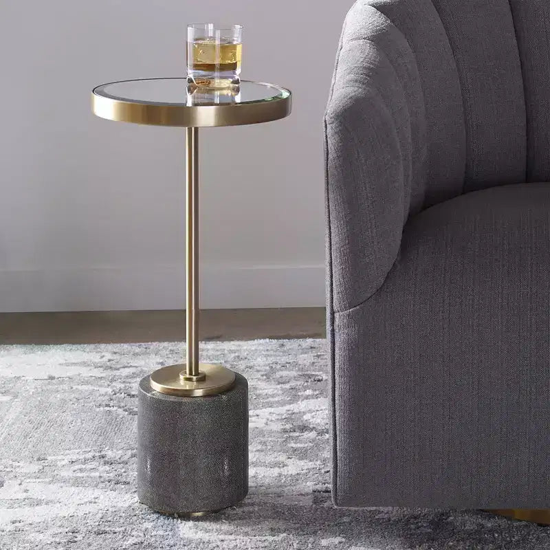 Table d'appoint ronde Glam moderne en laiton brossé, 30 cm de large, plateau miroir doré pour salon, chambre, chevet, entrée