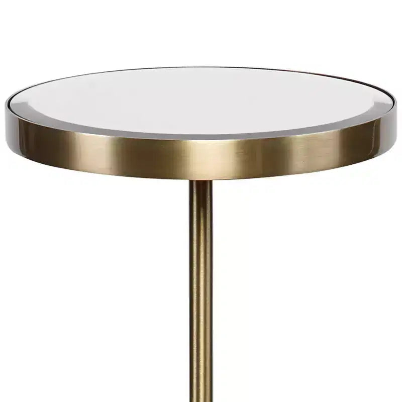 Table d'appoint ronde Glam moderne en laiton brossé, 30 cm de large, plateau miroir doré pour salon, chambre, chevet, entrée