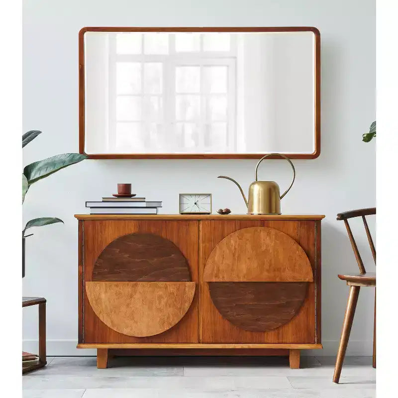 Miroir mural rectangulaire en bois à bords arrondis