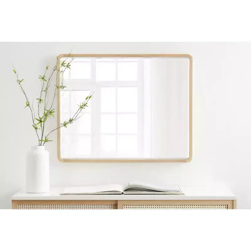 Miroir mural rectangulaire en bois à bords arrondis