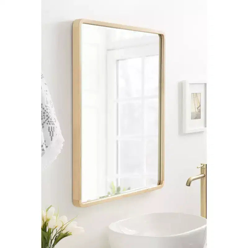 Miroir mural rectangulaire en bois à bords arrondis