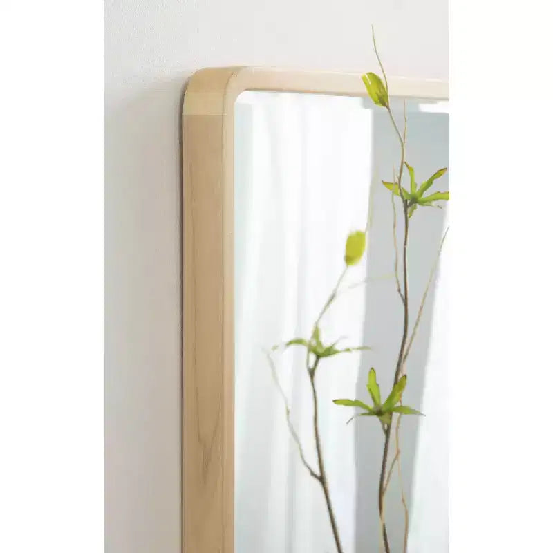 Miroir mural rectangulaire en bois à bords arrondis