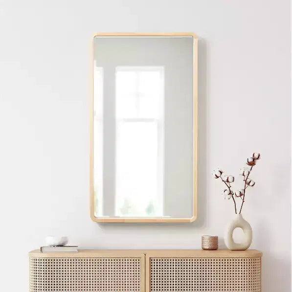 Miroir mural rectangulaire en bois à bords arrondis