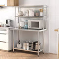 Table en acier inoxydable avec étagères supérieures, table de travail de 122 cm x 61 cm avec étagère de 122 cm x 30,5 cm