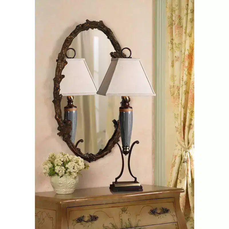 Miroir mural ovale décoratif, cadre en métal doré antique gris rustique, 58 cm de large pour salle de bain, chambre à coucher, salon