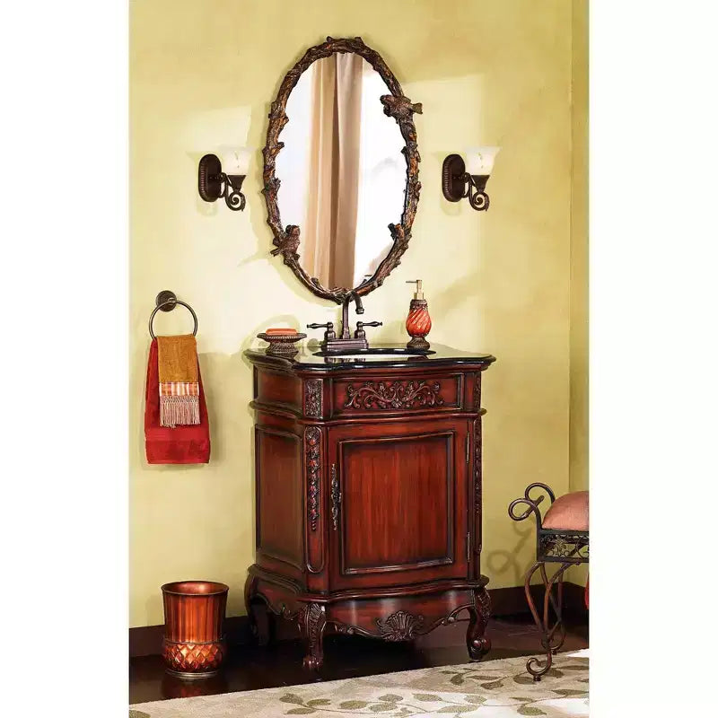 Miroir mural ovale décoratif, cadre en métal doré antique gris rustique, 58 cm de large pour salle de bain, chambre à coucher, salon