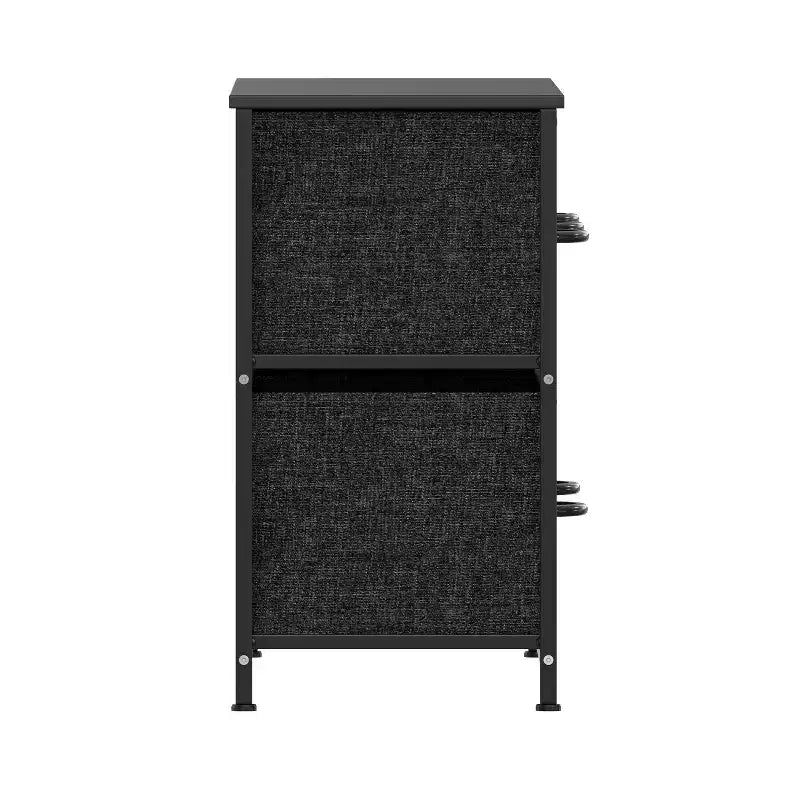 Commode de rangement à 5 tiroirs avec cadre en fonte, plateau en bois et tiroirs en tissu faciles à tirer avec poignées en bois