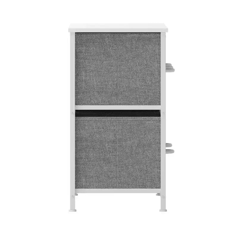 Commode de rangement à 5 tiroirs avec cadre en fonte, plateau en bois et tiroirs en tissu faciles à tirer avec poignées en bois